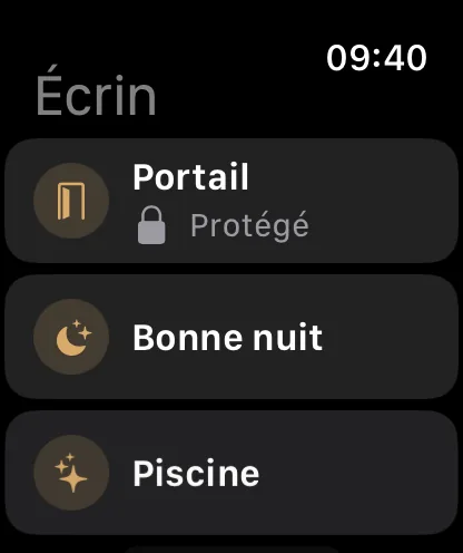 L'Apple Watch : les widgets de la maison, le portail, Bonne nuit, la piscine